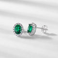 Origsoul silver earrings sterling with oval green gemstones surrounded by small clear crystals