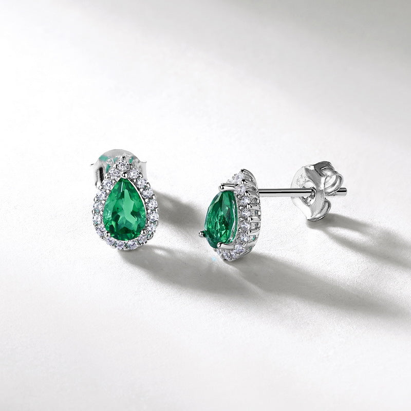 Origsoul silver earrings sterling with pear-shaped green gemstones and surrounding clear stones