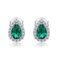 Origsoul silver earrings sterling with teardrop green gemstone surrounded by clear crystals