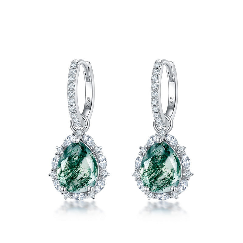 Origsoul silver earrings sterling with green gemstone teardrop and clear crystal accents