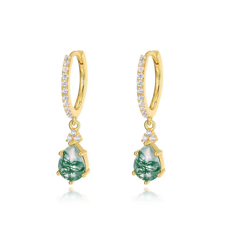 Origsoul gold hoop earrings with green gemstone drop and silver earrings sterling accents