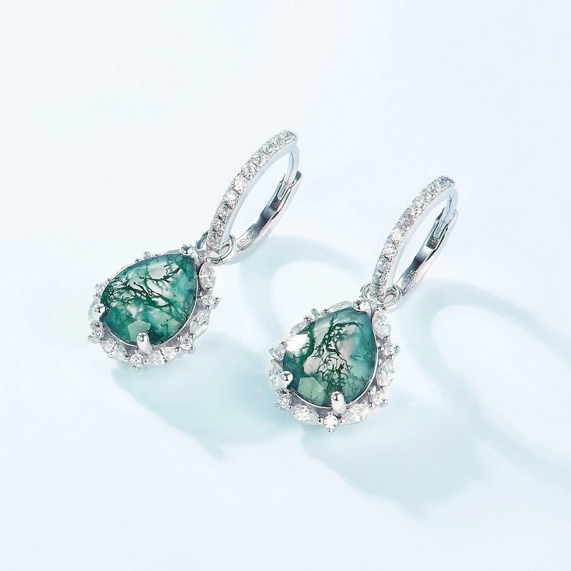 Origsoul silver earrings sterling with green teardrop stones and surrounding clear crystals