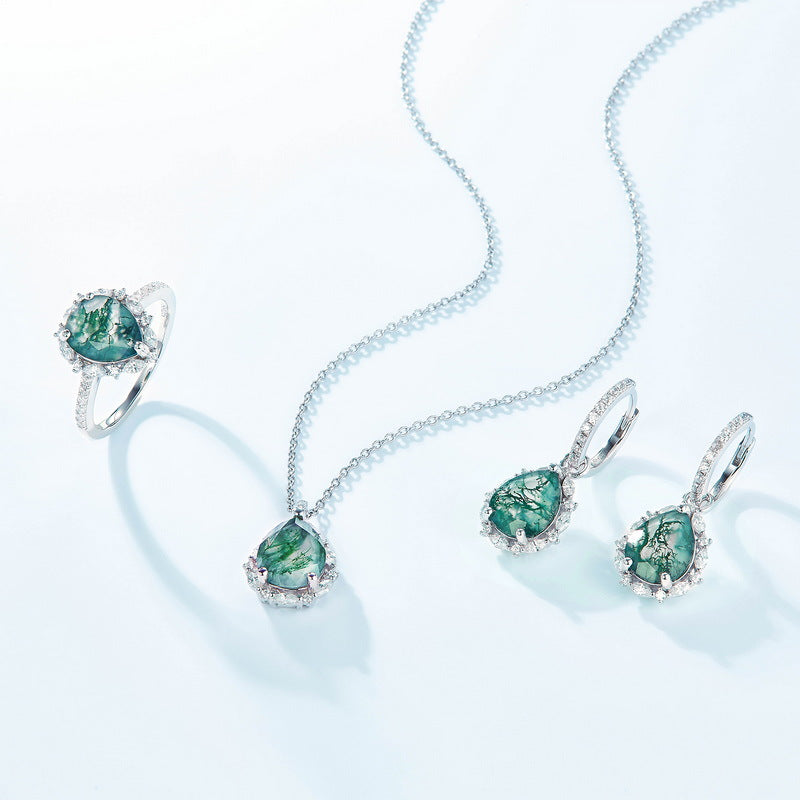 Origsoul silver earrings sterling set with matching necklace and ring featuring green gemstones