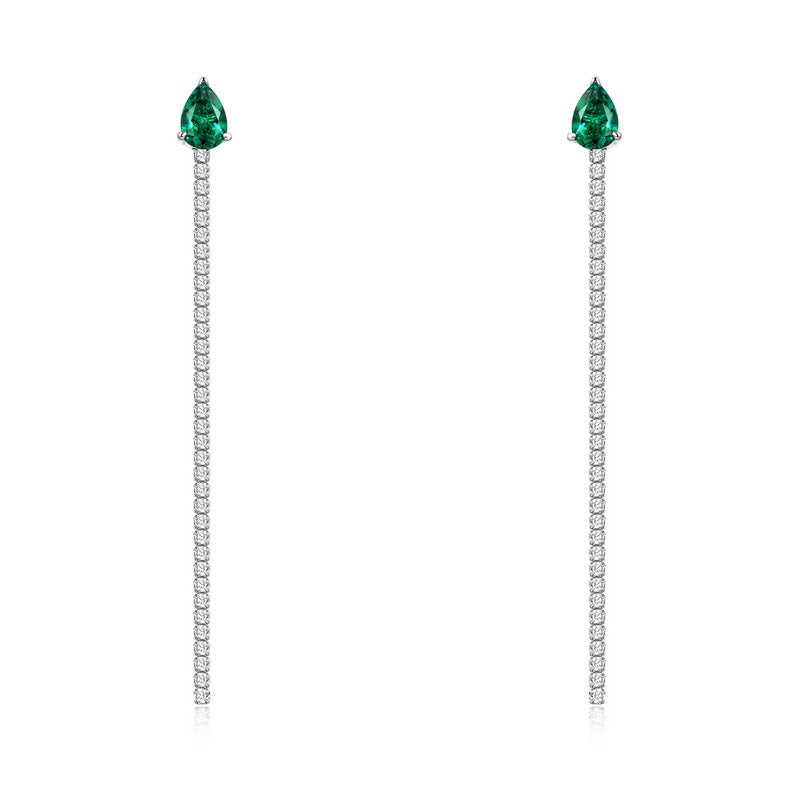 Origsoul silver earrings sterling with long chain design and green teardrop gemstones
