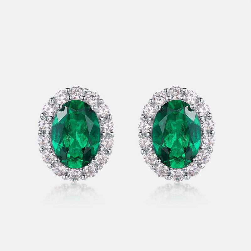 Origsoul silver earrings sterling with oval green gemstones surrounded by sparkling clear crystals