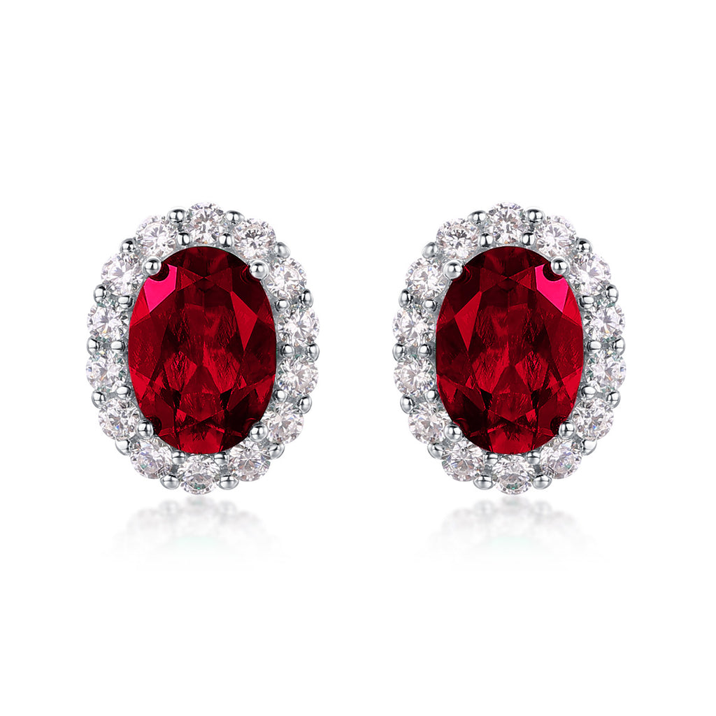Origsoul silver earrings sterling with oval red gemstone surrounded by clear crystals