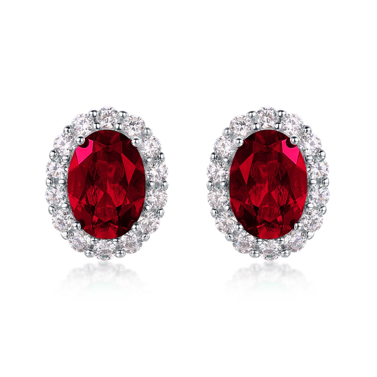 Origsoul silver earrings sterling with oval red gemstone surrounded by clear crystals