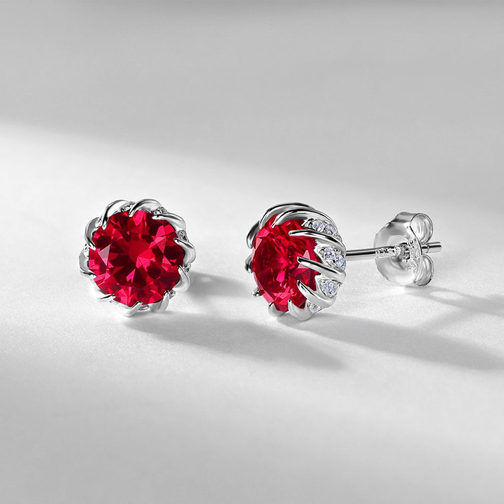 Origsoul silver earrings sterling with round red gemstones and intricate claw settings