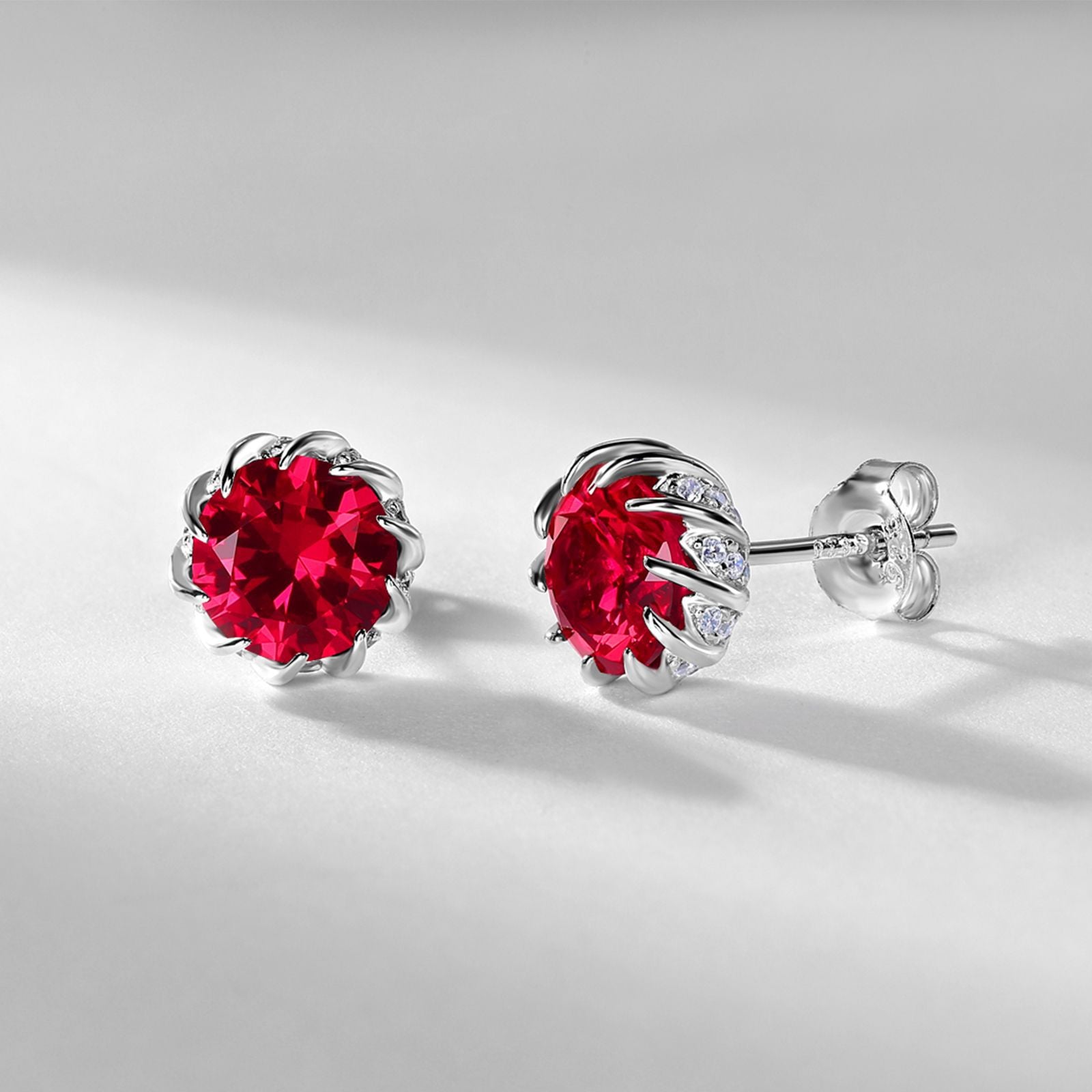 Origsoul silver earrings sterling with round red gemstones and intricate claw settings