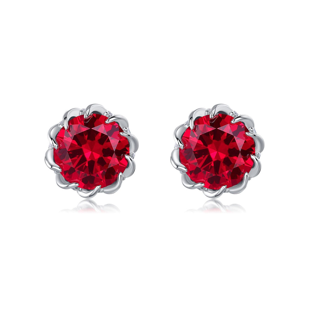 Origsoul silver earrings sterling with vibrant red round gemstones in floral setting