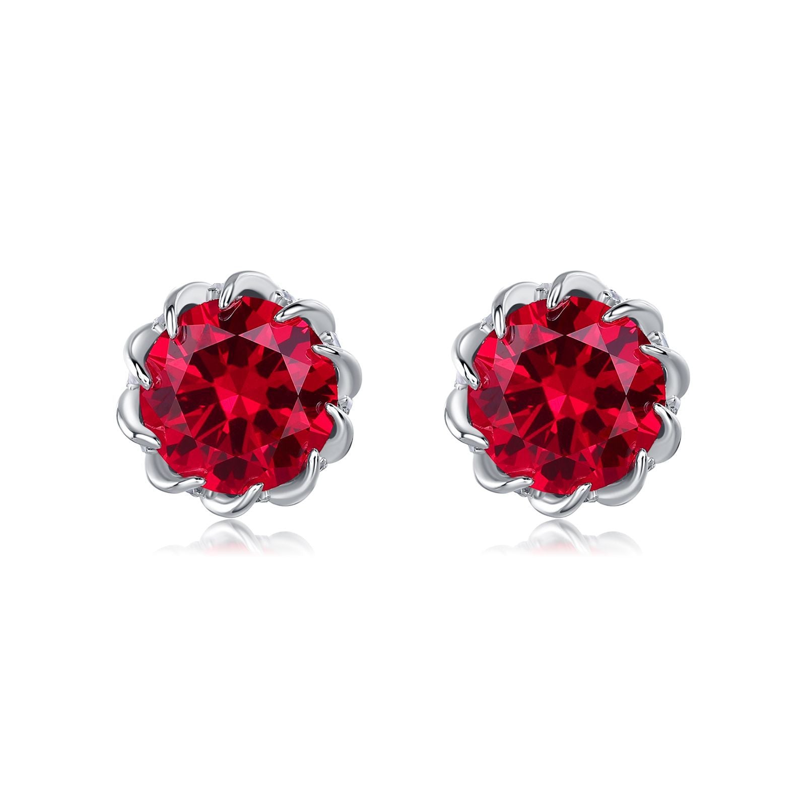 Origsoul silver earrings sterling with vibrant red round gemstones in floral setting