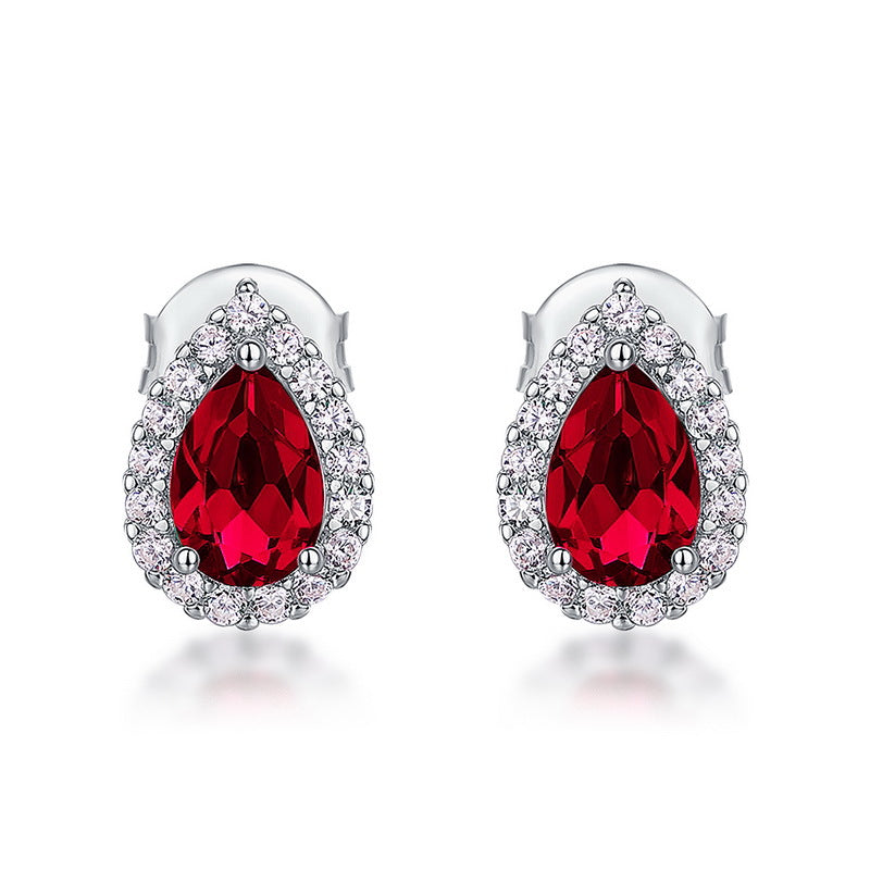 Origsoul silver earrings sterling with teardrop red gemstones surrounded by clear crystals