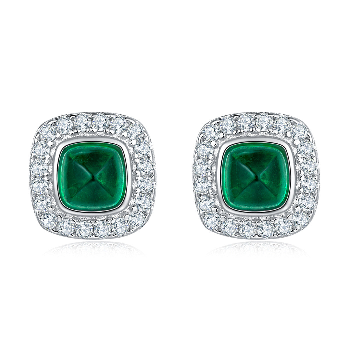 Origsoul silver earrings sterling with green square gemstones and surrounding clear crystals