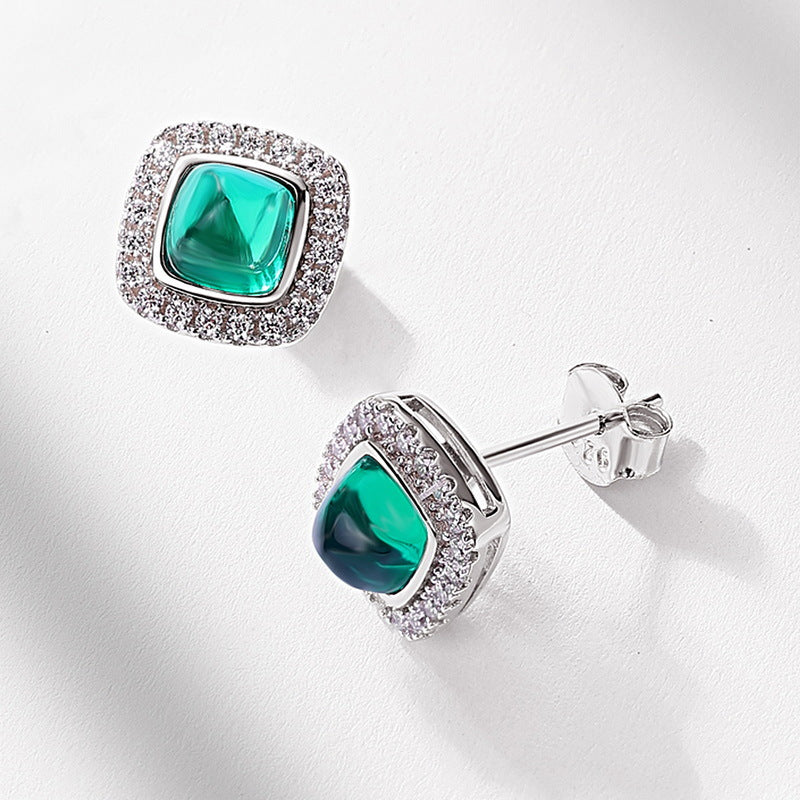 Origsoul silver earrings sterling with green center stones and surrounding clear crystals