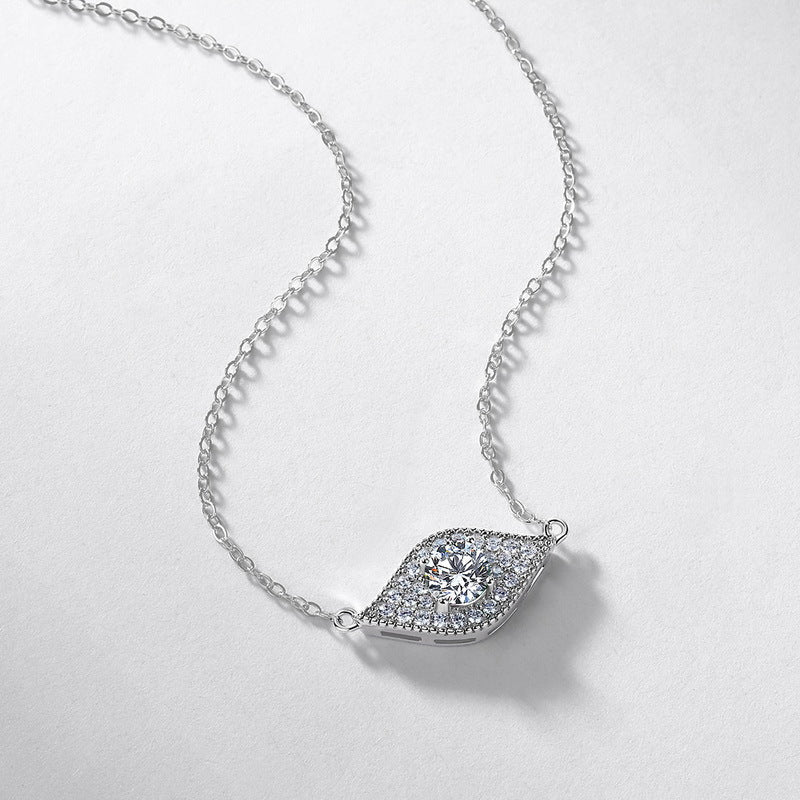 Origsoul silver emerald necklace with a diamond-shaped pendant encrusted with clear stones