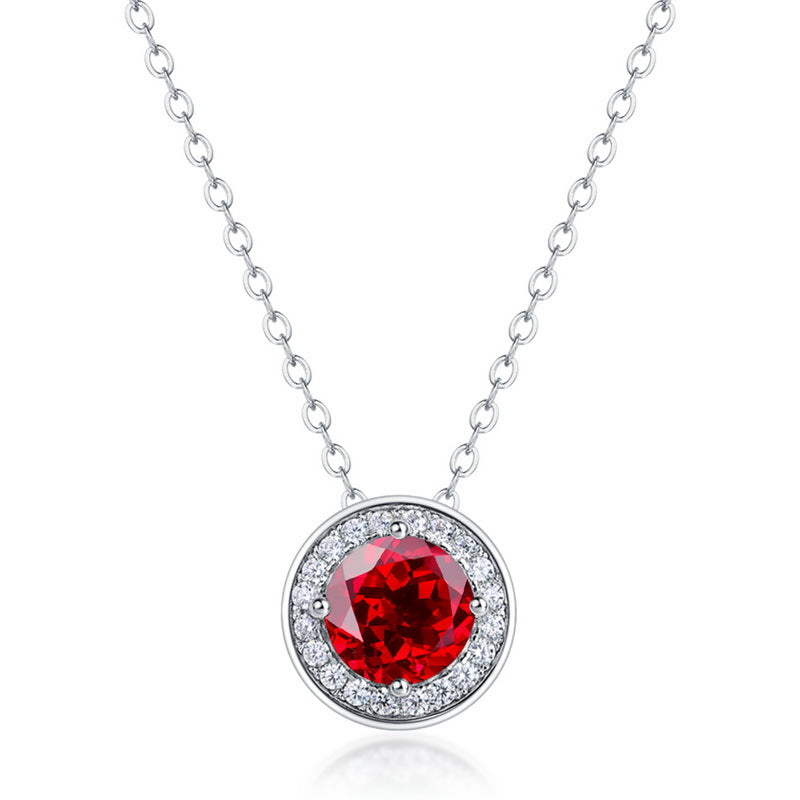 Origsoul jewelry red gemstone pendant necklace with silver chain and clear crystals