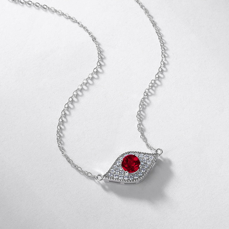 Origsoul silver chain necklace with red and clear stones eye-shaped pendant emerald necklace
