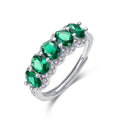 Origsoul engagement ring emerald cut with five green emerald stones and silver band