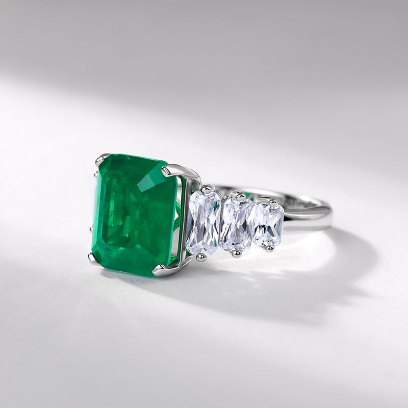Origsoul elegant engagement ring emerald cut with large green emerald and three clear side stones