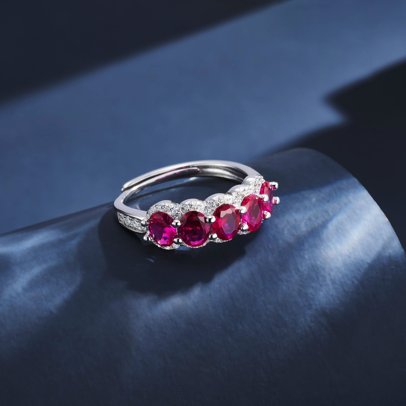 Origsoul jewelry ring with pink gemstones and diamonds in engagement ring emerald cut style