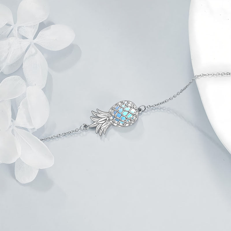 Origsoul delicate fruit charm bracelet for women with a silver pineapple charm and fine chain