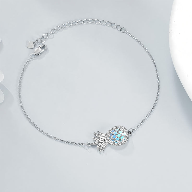 Origsoul delicate silver fruit charm bracelet for women with a pineapple charm and adjustable chain