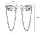 Origsoul geometric chain drop earrings with silver finish and green gemstone measuring 31mm length