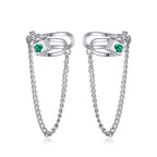Origsoul geometric chain drop earrings in silver with green gemstone accents