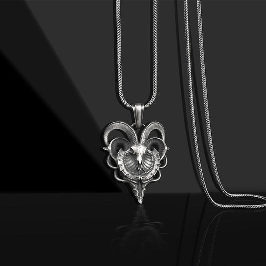 Origsoul detailed silver goat pendant necklace with intricately designed horns on a chain