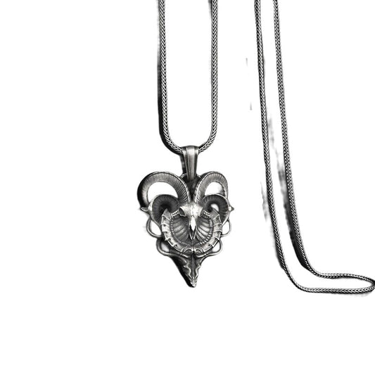 Origsoul goat pendant necklace in silver with detailed ram head design on chain