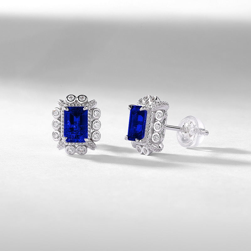Origsoul silver hoop earrings sterling silver with blue rectangular gemstones and decorative accents