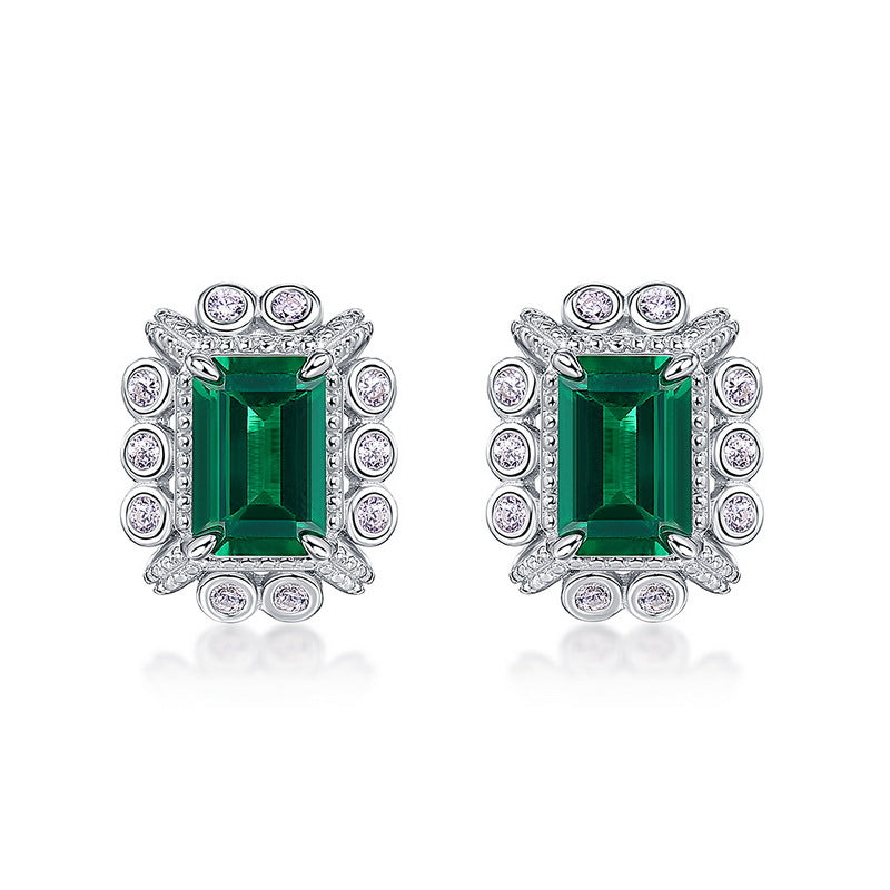 Origsoul silver hoop earrings sterling silver with green rectangular gemstones and clear accent stones