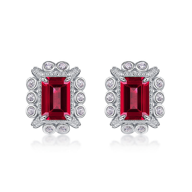 Origsoul silver hoop earrings sterling silver with rectangular red gemstones and clear accents