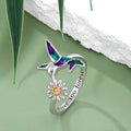 Origsoul hummingbird flower ring with colorful enamel hummingbird and engraved love message
