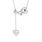 Origsoul infinity heart stethoscope necklace in silver with green gems and heart heartbeat pendant