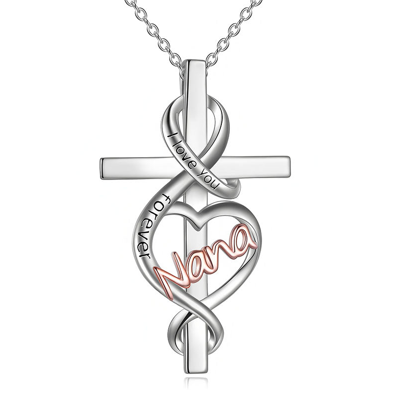 Origsoul Nana heart cross necklace in silver with love and forever engravings