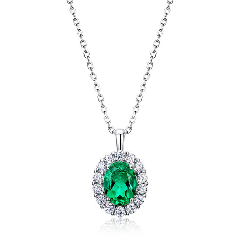 Origsoul silver necklace sterling with oval green gemstone pendant surrounded by clear crystals