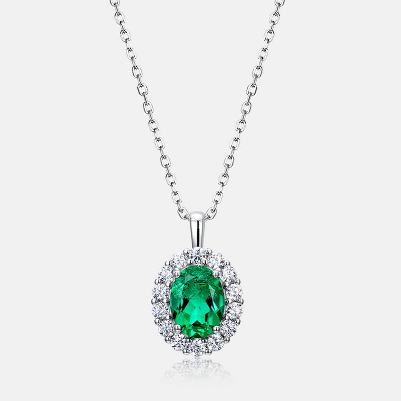 Origsoul silver necklace sterling with oval green gemstone surrounded by sparkling clear stones