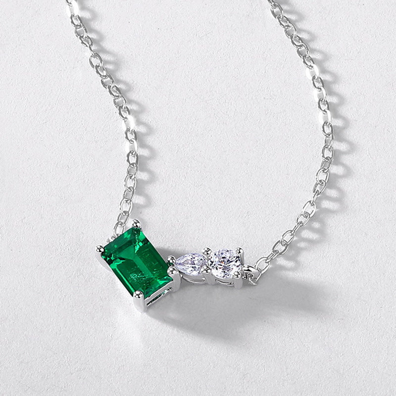 Origsoul silver necklace sterling with emerald and two clear gemstones on delicate chain