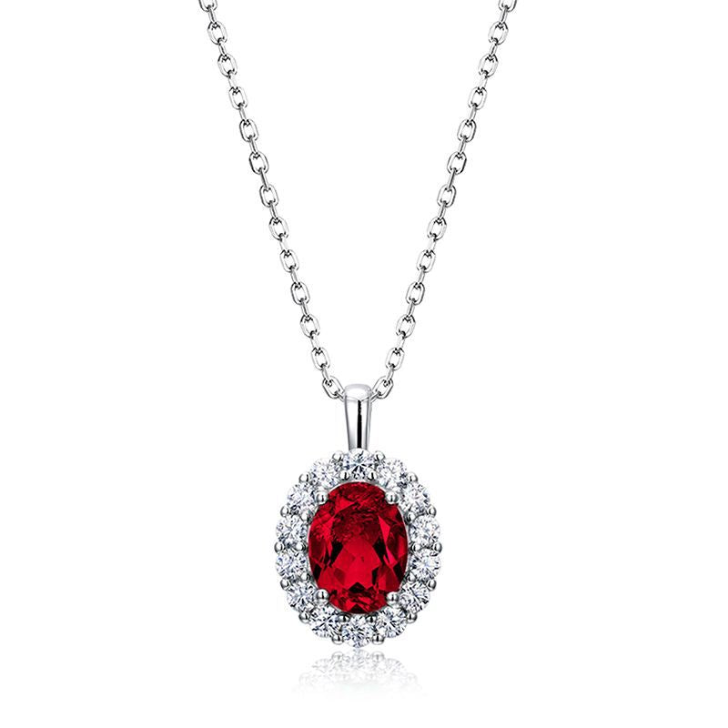 Origsoul silver necklace sterling with a red oval gemstone surrounded by clear crystals