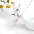 Origsoul nurse cross necklace with silver cross pendant and rose gold stethoscope detail on chain