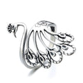 Origsoul peacock adjustable ring for women in silver with intricate feather detailing