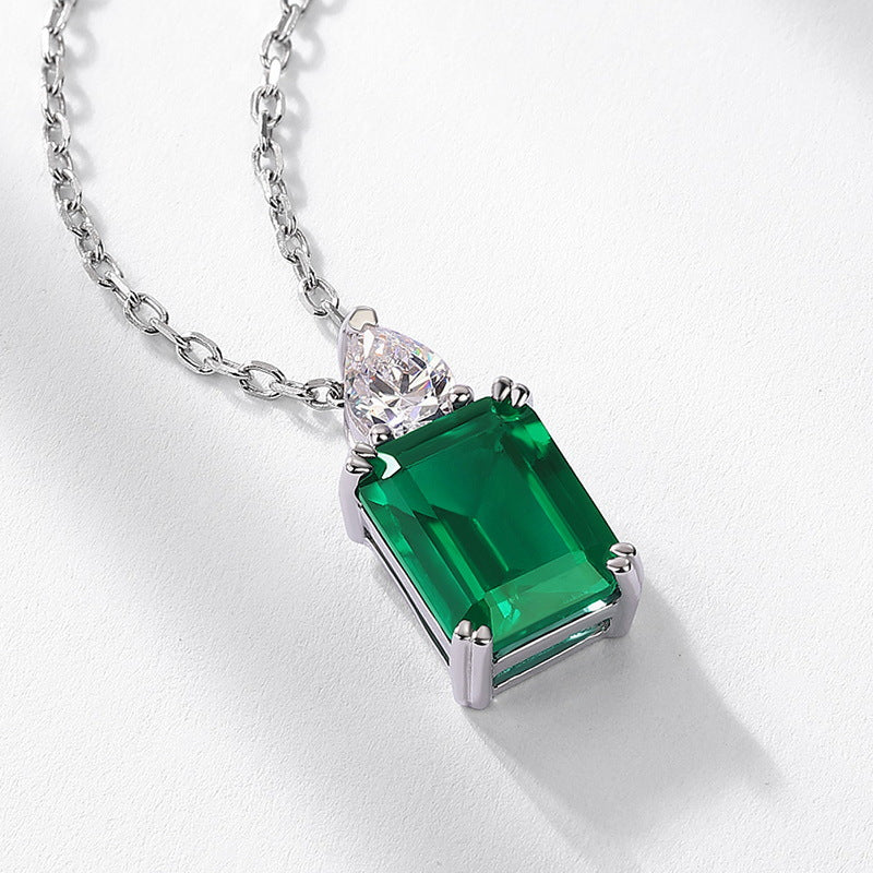 Origsoul elegant pendant with emerald and clear gemstone on silver chain necklace
