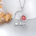 Origsoul silver rose heart pendant necklace with red heart-shaped gemstone and crystal accents