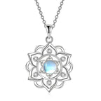 Origsoul sacred geometry pendant jewelry with silver floral design and blue center stone necklace