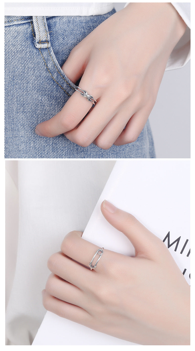 Origsoul silver safety pin ring worn on hand showing unique minimalist design