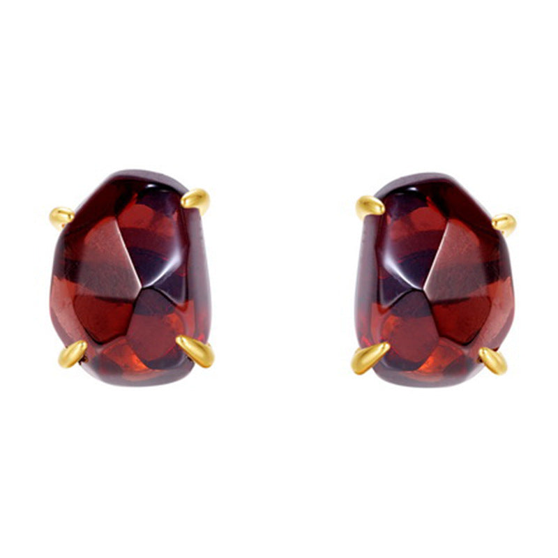 Origsoul silver sterling jewellery garnet stud earrings with gold prong setting