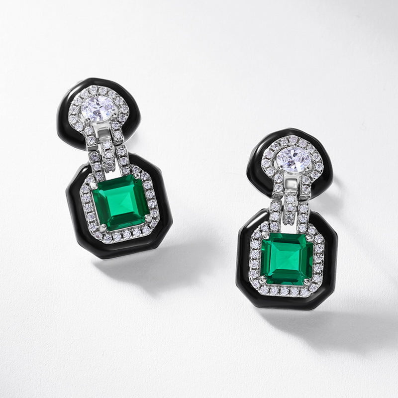 Origsoul silver sterling jewellery emerald green and clear gemstone stud earrings