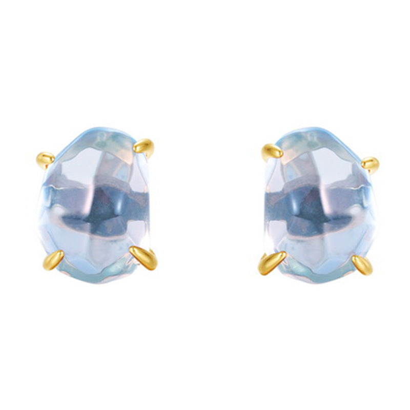 Origsoul silver sterling jewellery stud earrings with blue gemstone and gold prong setting