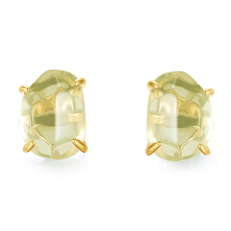 Origsoul green gemstone stud earrings in silver sterling jewellery with gold prong settings